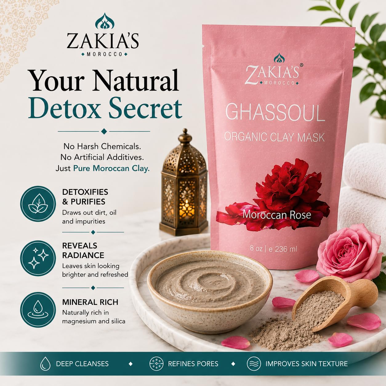 Zakia's Morocco Ghassoul''rassoul'' marokańska glina - aromat różany