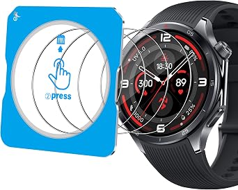 Protector de Pantalla Compatible con OnePlus Watch 3 47mm/Oppo Watch X2 Con Marco de Montaje [4 PCS], Cristal Templado Protective Film [No Burbujas] [Anti-Ara azos] HD 9H Vidrio Templado Saver