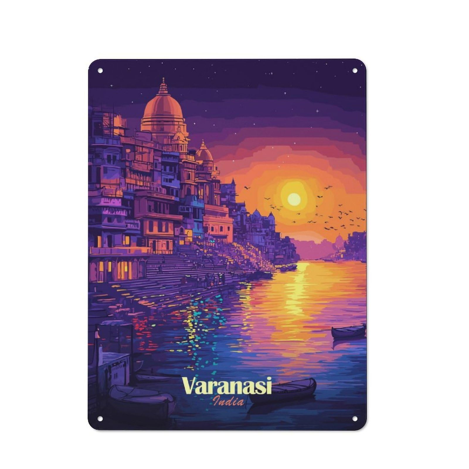 Varanasi Sunset Vintage Metal Wall Decor 40x30cm, Tin Wall Sign for Restaurant, Kitchen, Counter Or Breakfast Nook