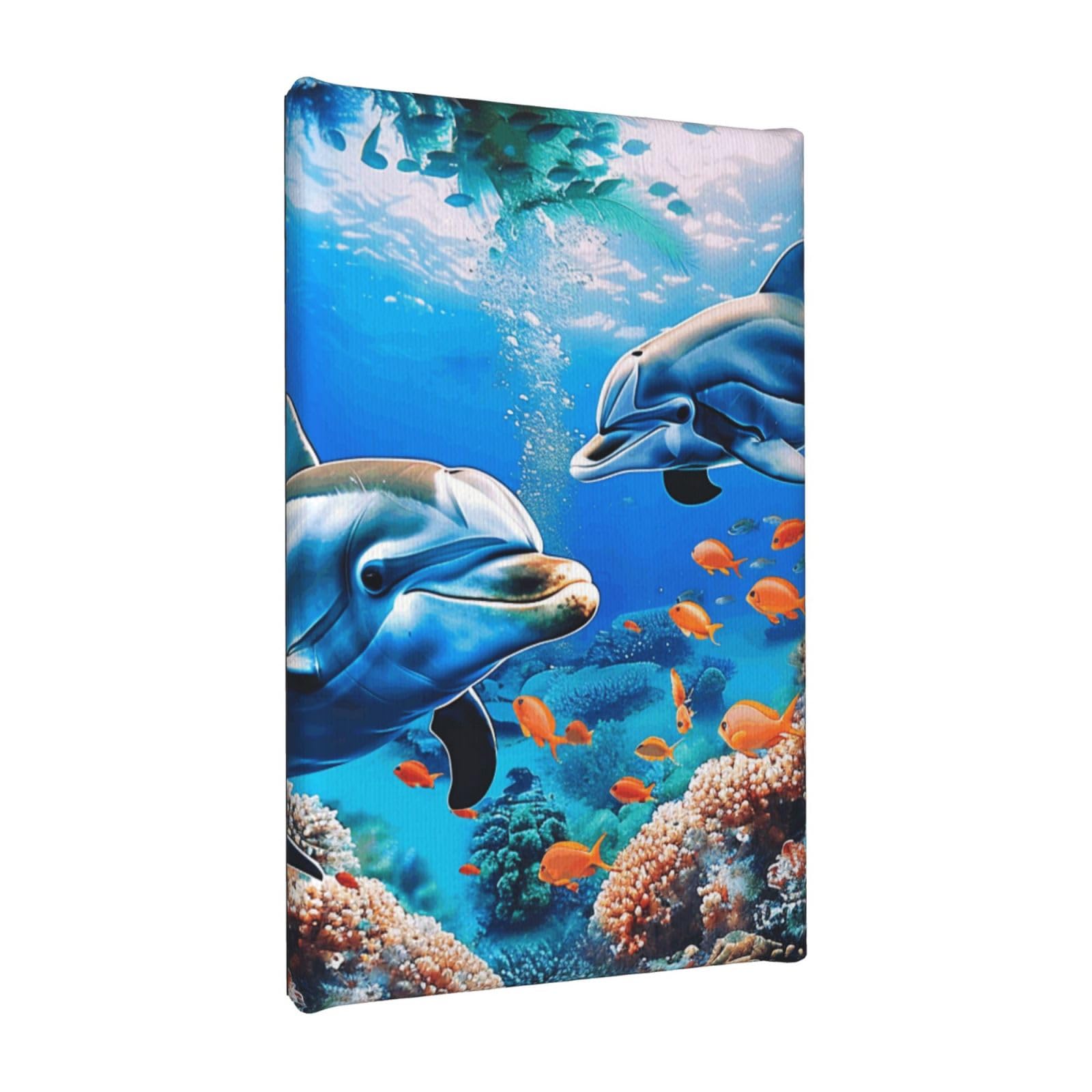 YKLJG Beautiful Underwater World Dolphins Coral Printed Wall Art Canvas Painting 20x30 CM Wooden Framed Picture Painting Artwork Prints for Bedroom Kitchen Home Office Decor