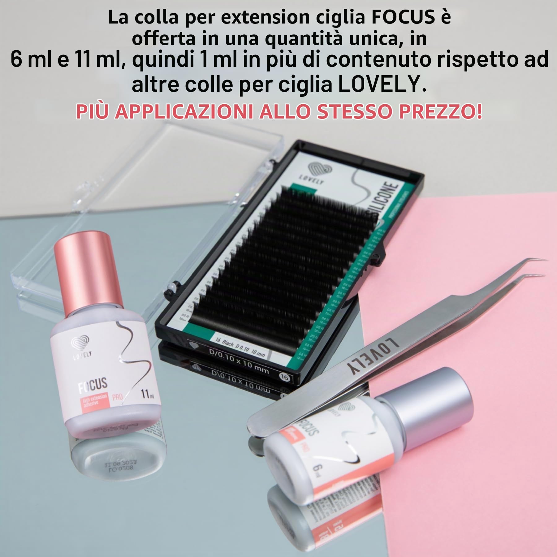 Colla per ciglia LOVELY FOCUS (6ml, colore: NERO) colla fulminea, tempo di asciugatura: 0,5 secondi, adesione di 8 settimane, durevole, per extension ciglia professionali