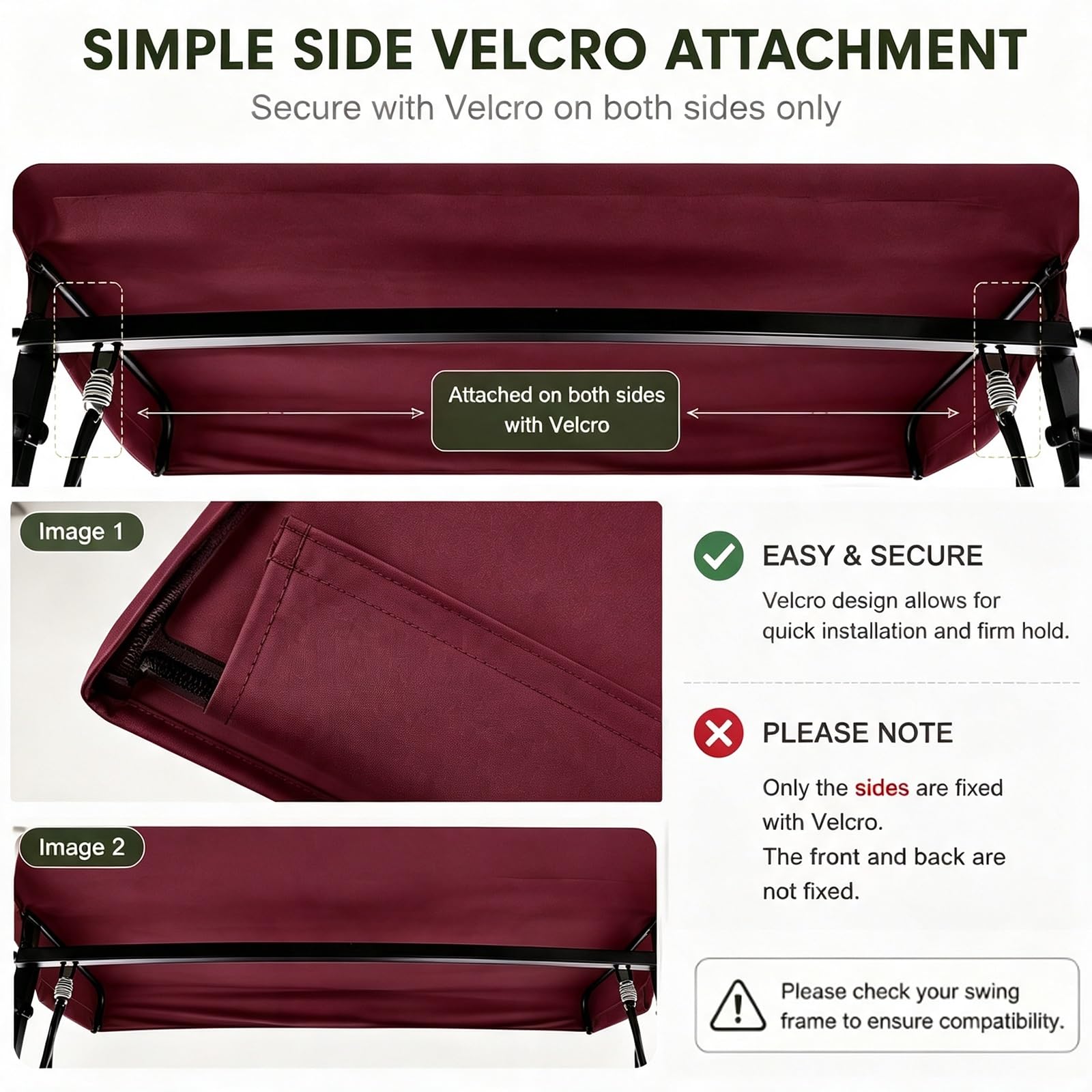 Copertura Dondolo 3 Posti Tettuccio Ricambio Impermeabile da Giardino | Tessuto poliestere 600D 250g/m², resistente ai raggi solari, facile da pulire, per prato e giardino(Red,198*125*21*16cm)