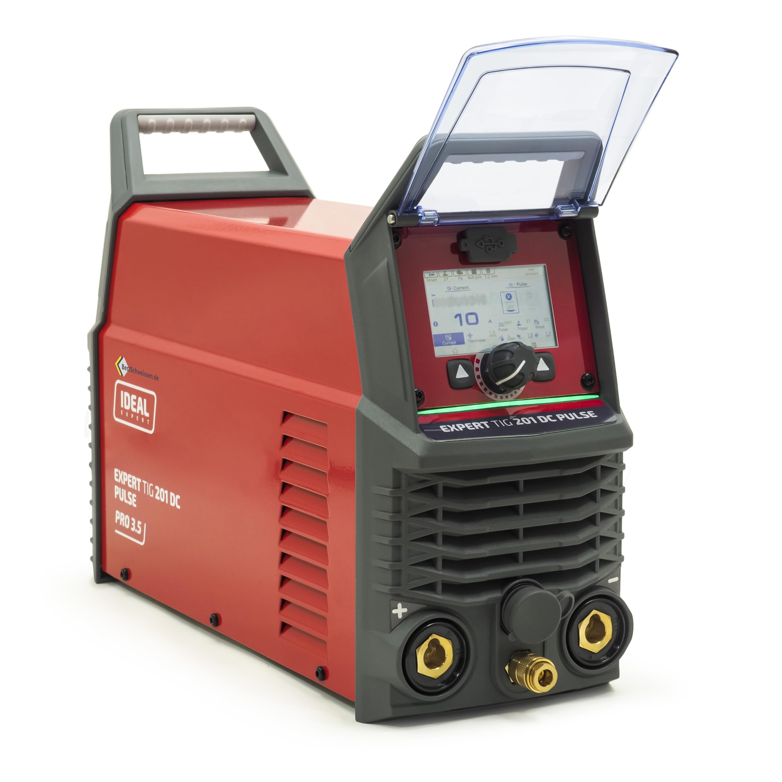 Ideal Expert TIG 201 DC Pulse LCD TIIG Saldatrice Inverter Set completo – Accensione HF 200A – Include bottiglia Argon da 8 l, casco automatico, lenti a gas, magnete, riduttore – Attrezzatura completa