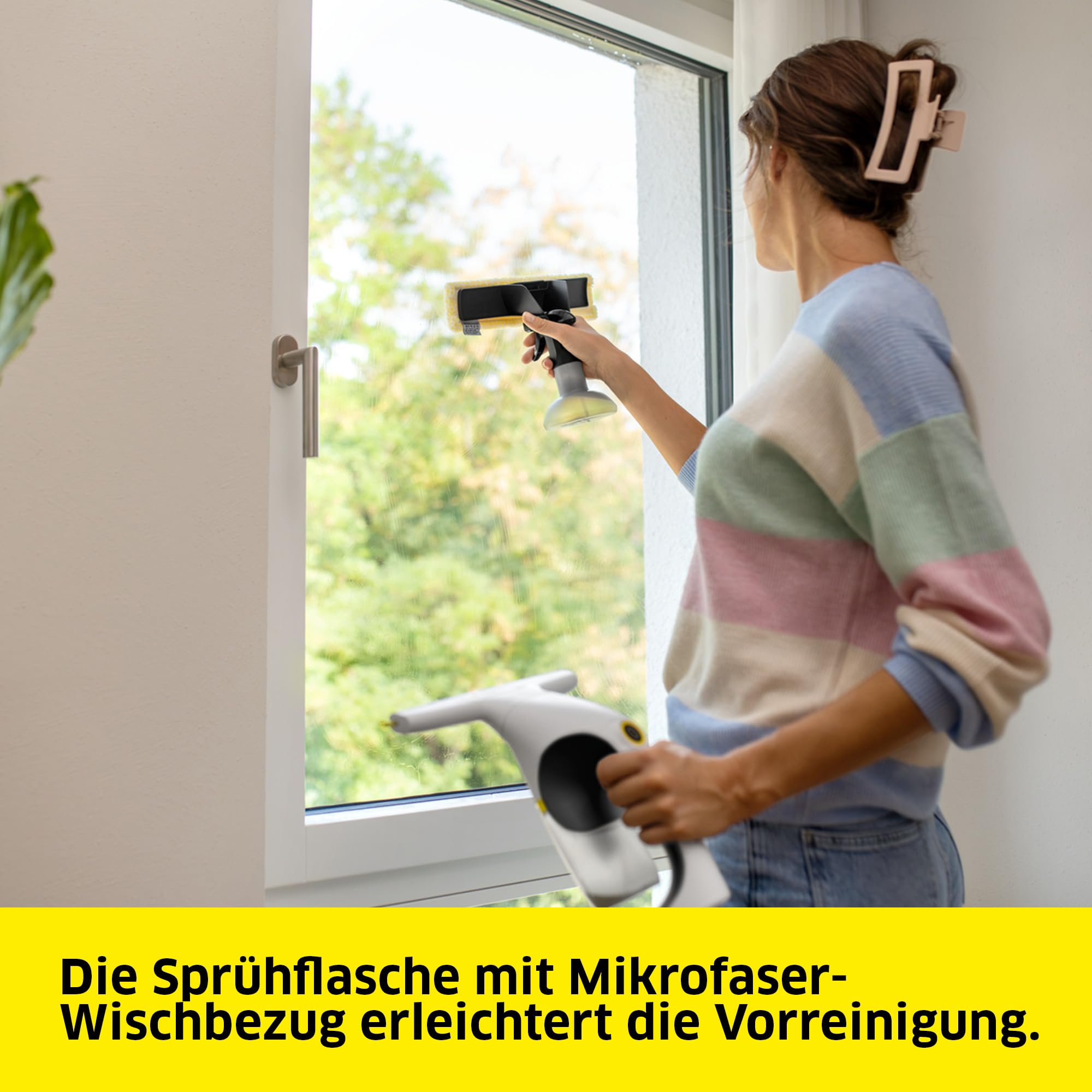 Kärcher Akku-Fenstersauger WV 1 Compact Care, Akkulaufzeit: 25 min., Schmutzwassertank: 100 ml, Gewicht: 0,5 kg, Sprühflasche mit Mikrofaser-Wischbezug, 20 ml Fensterreiniger, USB-C-Port
