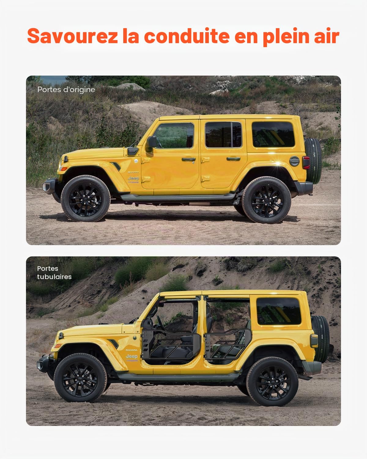 VEVOR Tube porte pour Jeep, 4 portes, porte tubulaire pour Jeep de style aventure avec charnières robustes, loquet OE, coussinets en caoutchouc et tube en acier trempé, pour Jeep Wrangler JK 2007-2018