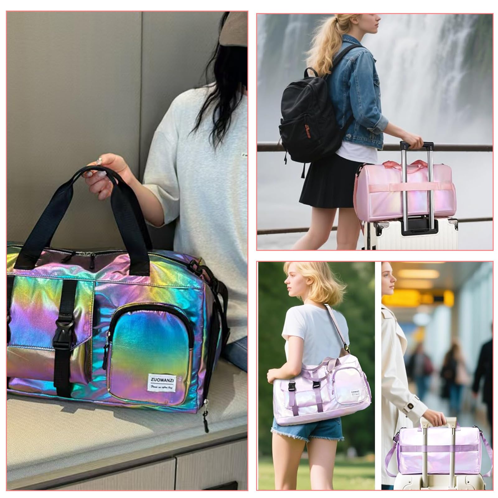 MeYuxg Borsa da Viaggio per Donna con Scomparto per Scarpe e Scomparto per Articoli Bagnati, Borsa da Viaggio per Donna con Effetto Glitter Gym Bag, Borsa Impermeabile per Nuoto, Borsa per Allenamento