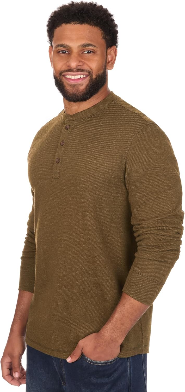 Coleman Long Sleeve Brushed Back Stretch Twill Double Knit Henley Shirt with Textured Fabric Detail - Image 3