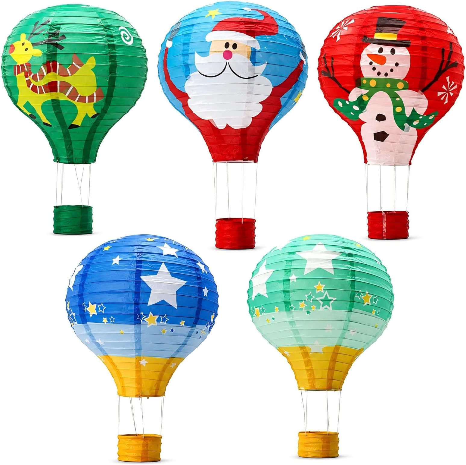 12 Inch Hot Air Balloon Paper Lanterns, Christmas in July Decorations, Santa & Star Hanging Decor for Winter Christmas Party, Mexican Fiesta, Kids Birthday & Nursery Room Ceiling, 5 Pcs