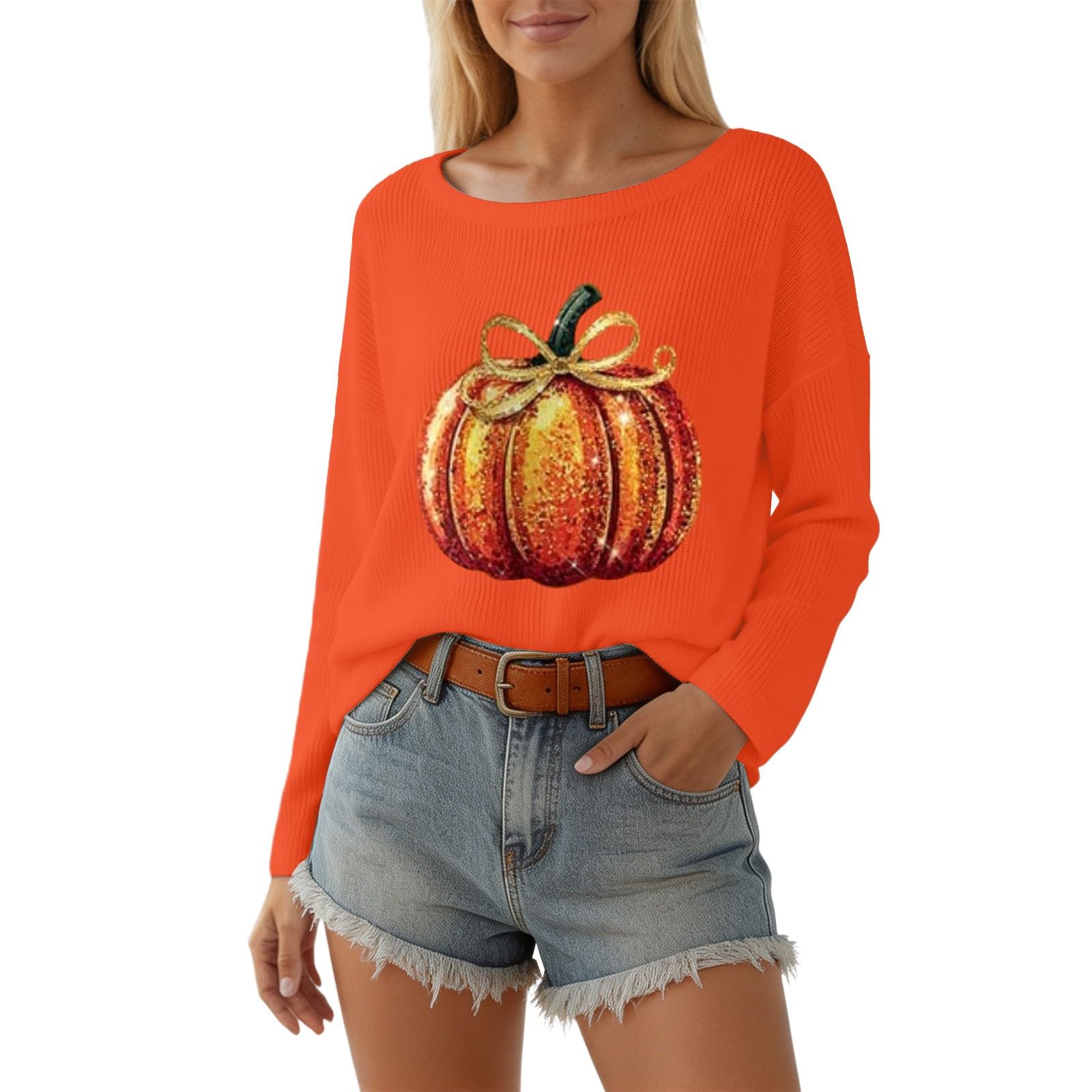 Sudadera sin Capucha con Estampado de Calabaza de Halloween. Sudadera cómod