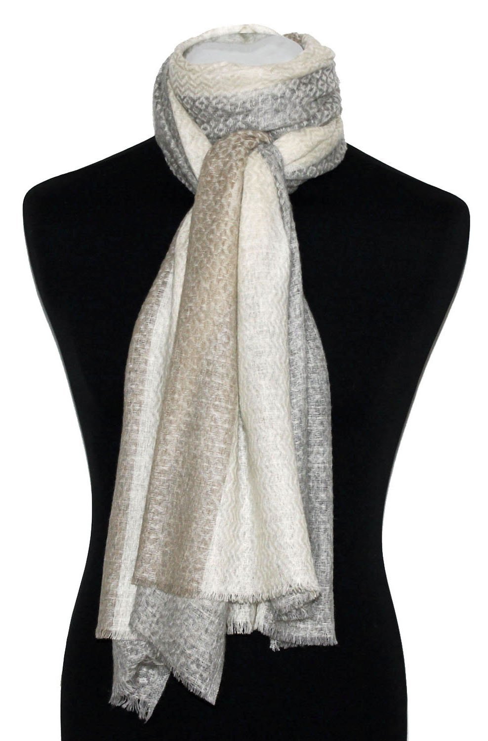 Lorenzo Cana Damski szal Pashmina 100% kaszmirowy chusta naturalne włókna 70 x 200 cm Wzorcowy-beżowy-jasnobrązowy