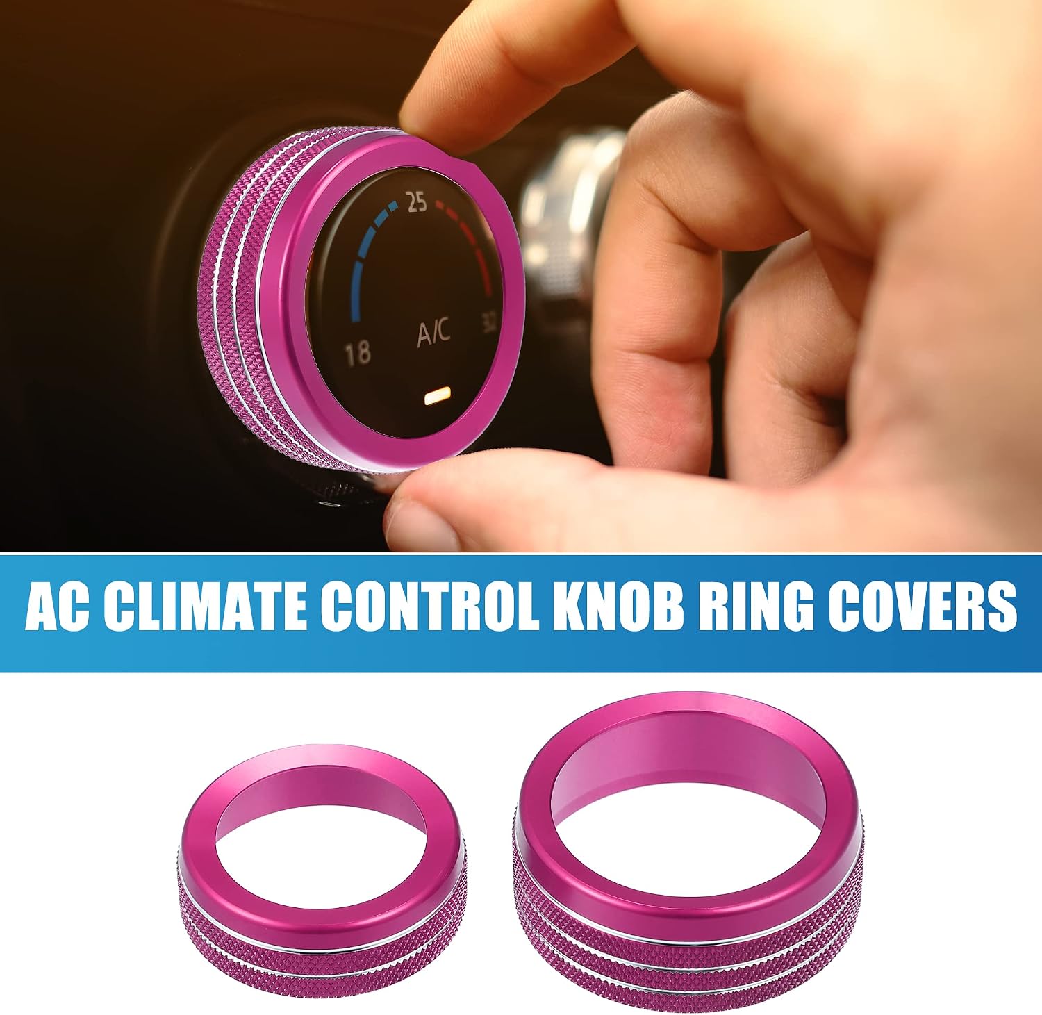 Car Air Conditioner Knobs Decals AC Radio Switch Knob Cover for Dodge Durango 2014-2020 for Jeep Cherokee Grand Cherokee 2014-2021 Pink (Set of 3)