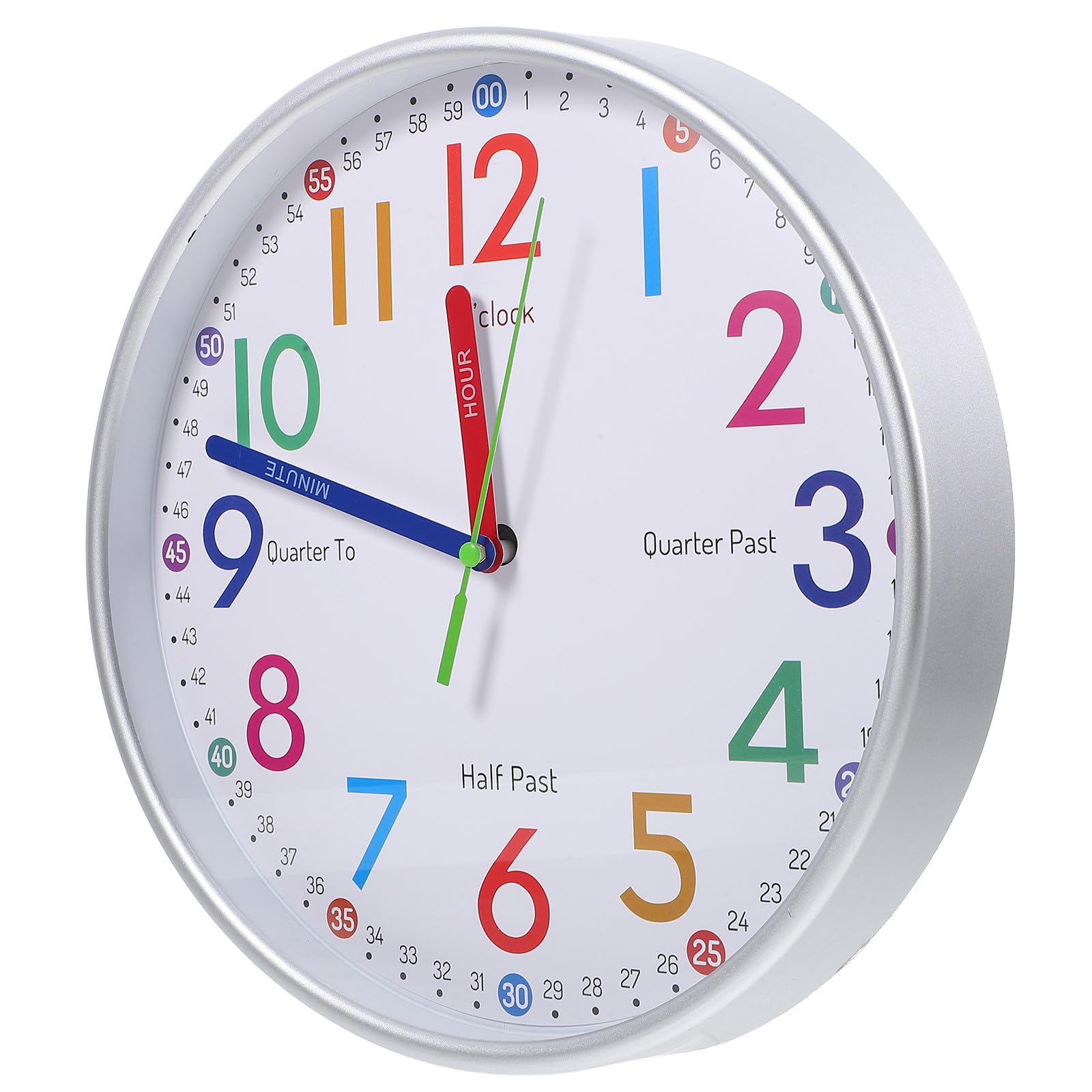 Horloge murale pour chambre d'enfant ronde en plastique blanc
