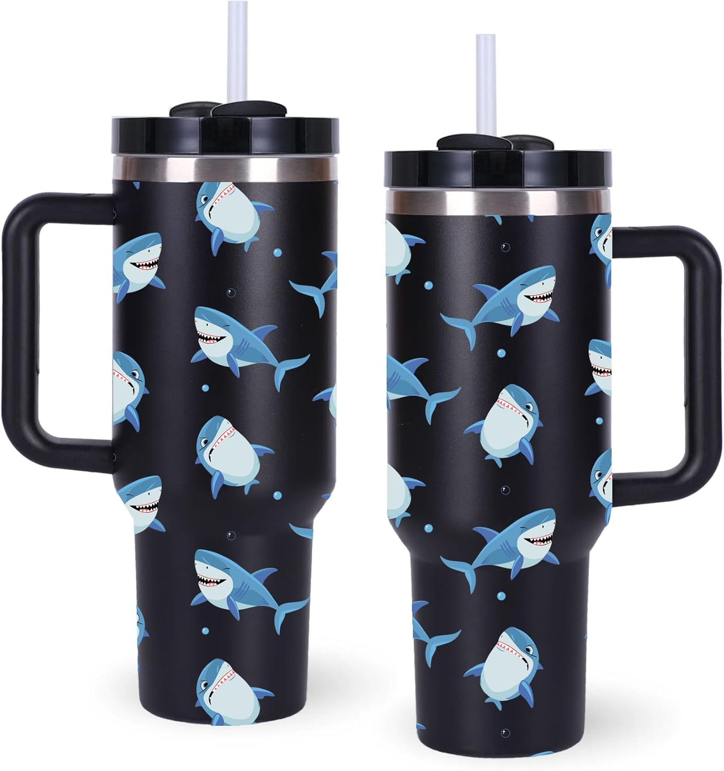 momocici 40oz Sharks Tumbler with Handle Gifts for Women.Shark Lover Cups Tumbler Gifts for Women.40 oz Birthday Christmas Shark Cup Tumblers for Sharks lover.