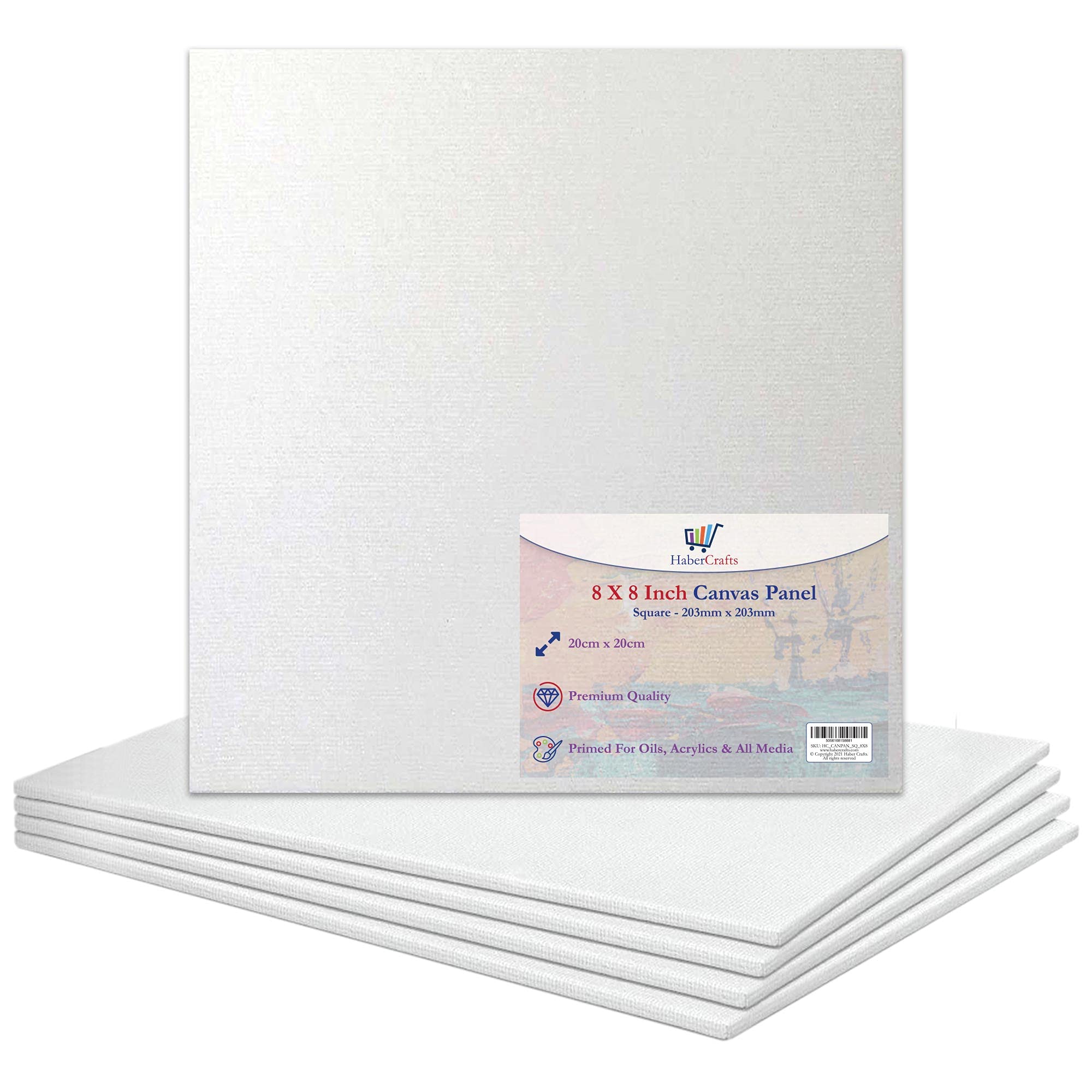 8 X 8” / 20 x 20cm Canvas Panel Stretched Blank Canvas Board Primed Artist Boards 100% Cotton for Oil Paint Acrylic Painting Mixed Media White Canvases Painting Panel (8x8 Inch - 5 Boards)