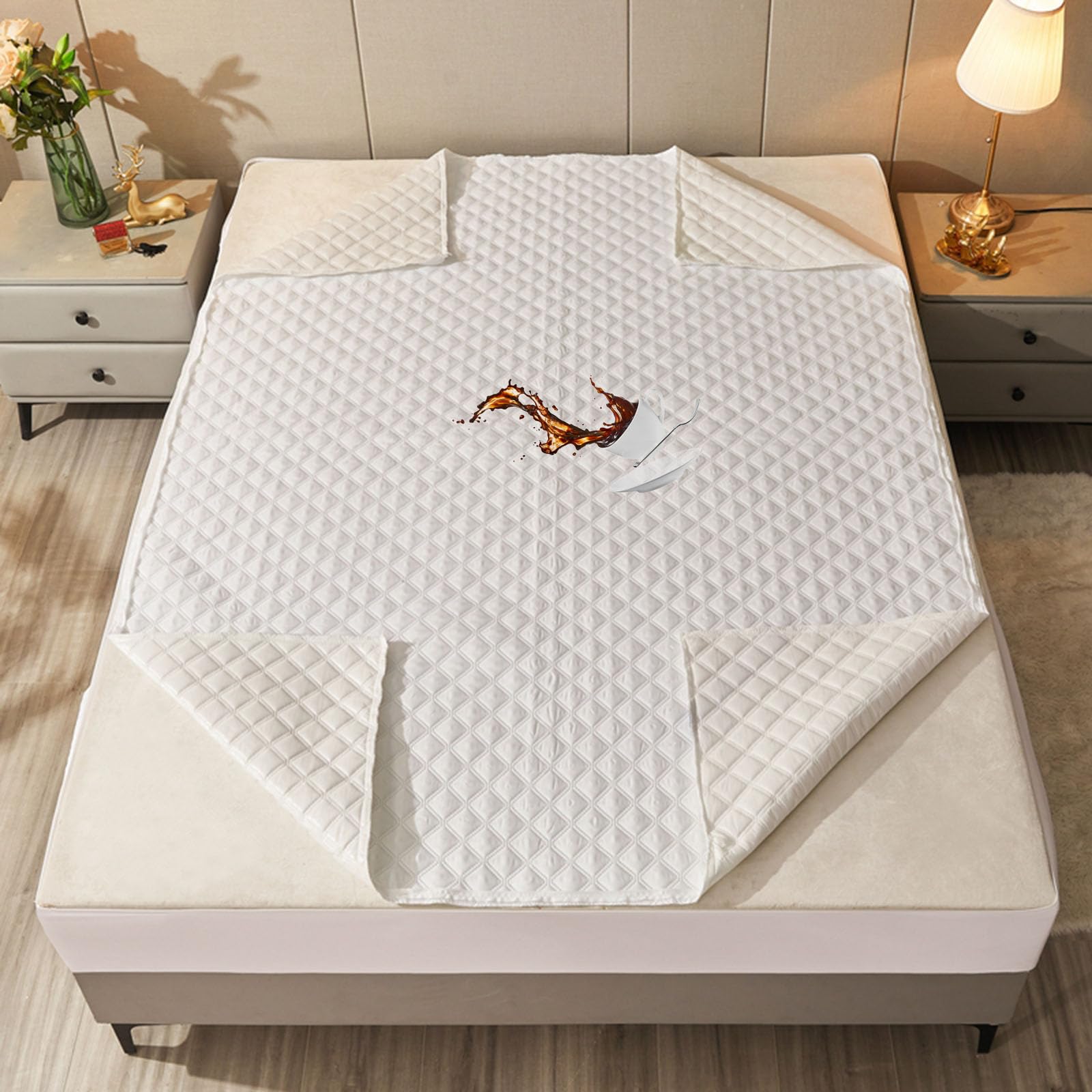 Waterproof Mattress Protector Customizable Quilted Fitted Bedsheet Zipped Mattress Encasement Cover Zip Up Mattress Topper Breathable Washable Incontinence Pad for Single/Double/King(90x190+15cm,White