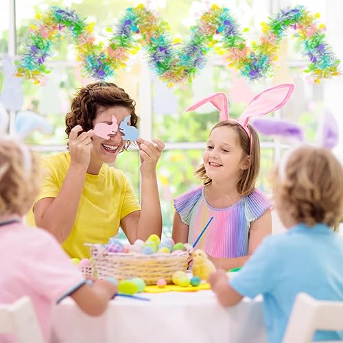 Miniatura 6 de Guirnalda de oropel de Pascua de 33 pies con luces LED preiluminada huevo de Pascua guirnalda de oropel metálica con giro que funciona con pilas