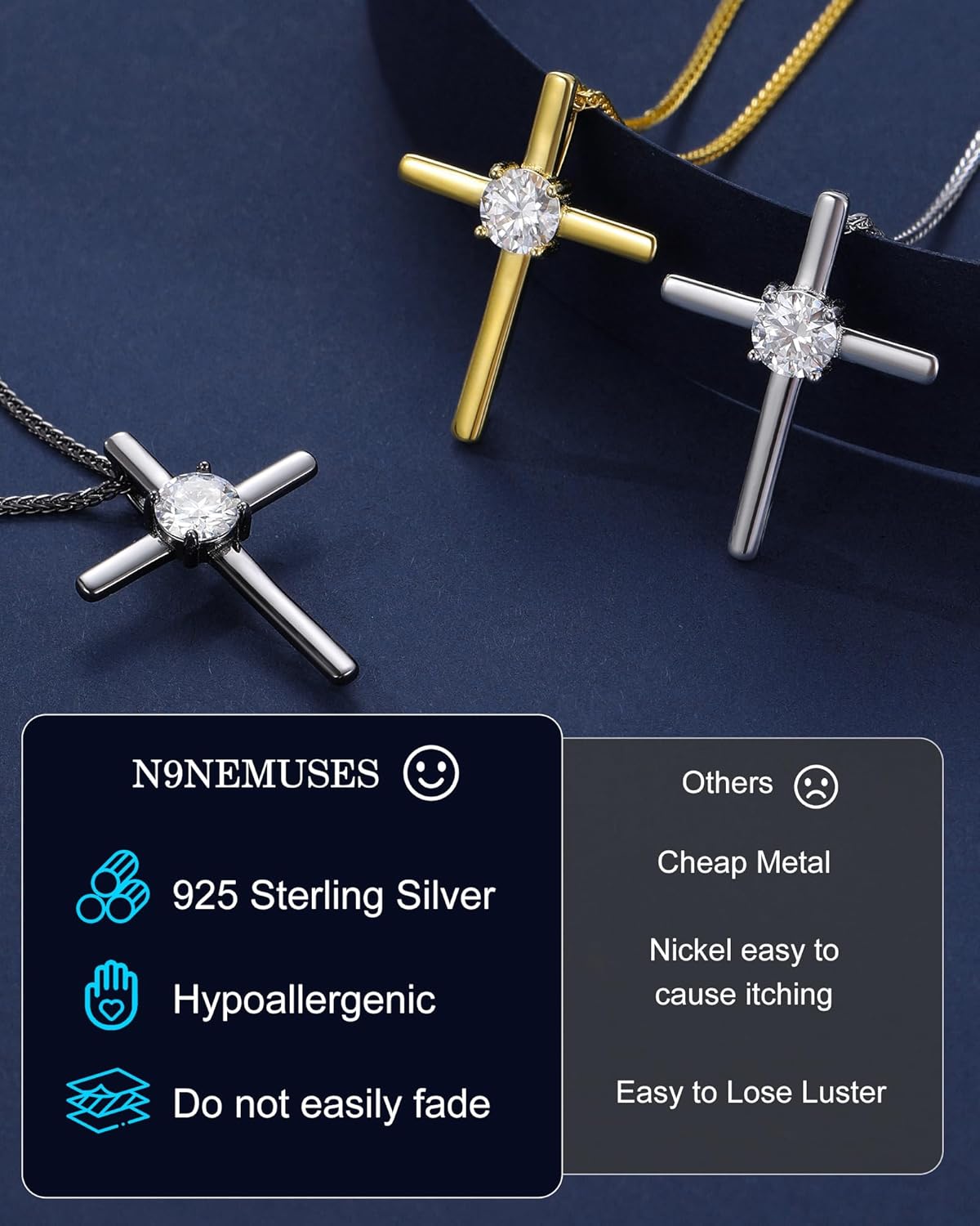 Cross Necklace for Women, 1 Carat Moissanite Cross Pendant, 925 Sterling Silver Plated Cross Faith Pendant Necklaces Religious Anniversary Birthday Christmas Jewelry Gifts for Women Her Wife - Image 5