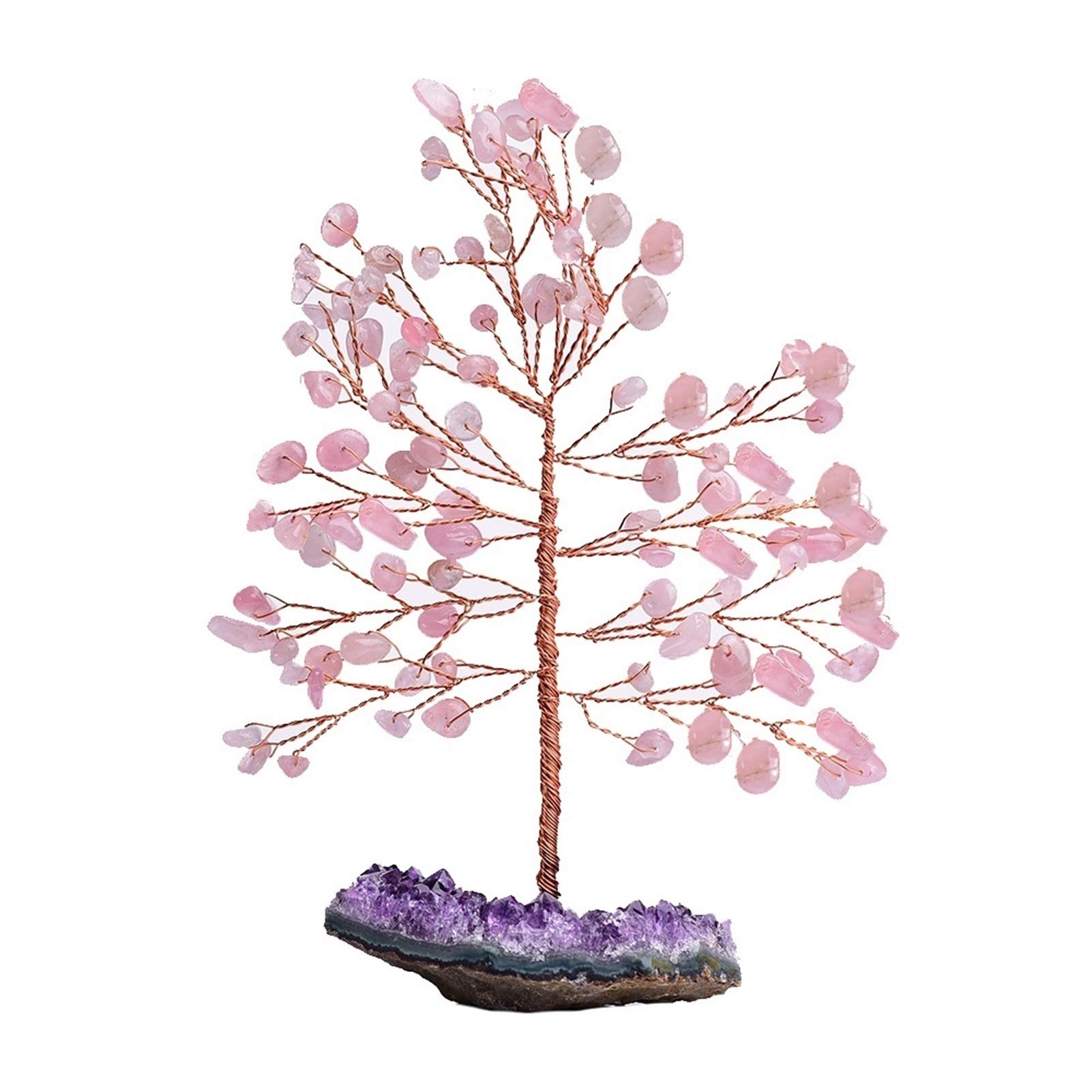 Arbre à argent en améthyste naturelle et quartz rose pour une décoration Feng Shui raffinée
