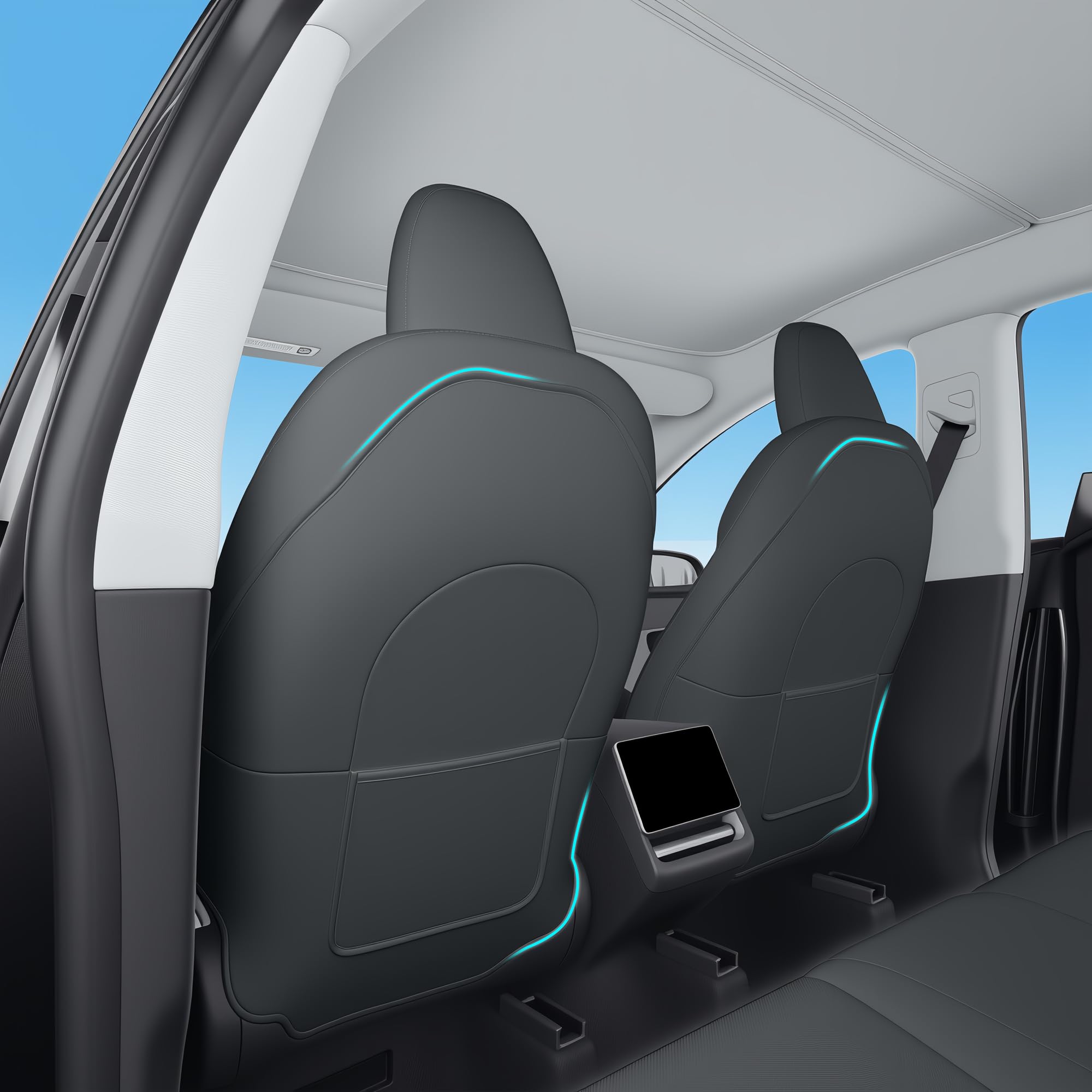 TOPABYTE Protector de Respaldo de Cuero para Asiento para Tesla Model Y Model 3 Model S Model X Accesorios Alfombrillas para Asiento Trasero para Niños Funda para Asiento Trasero 2 Piezas
