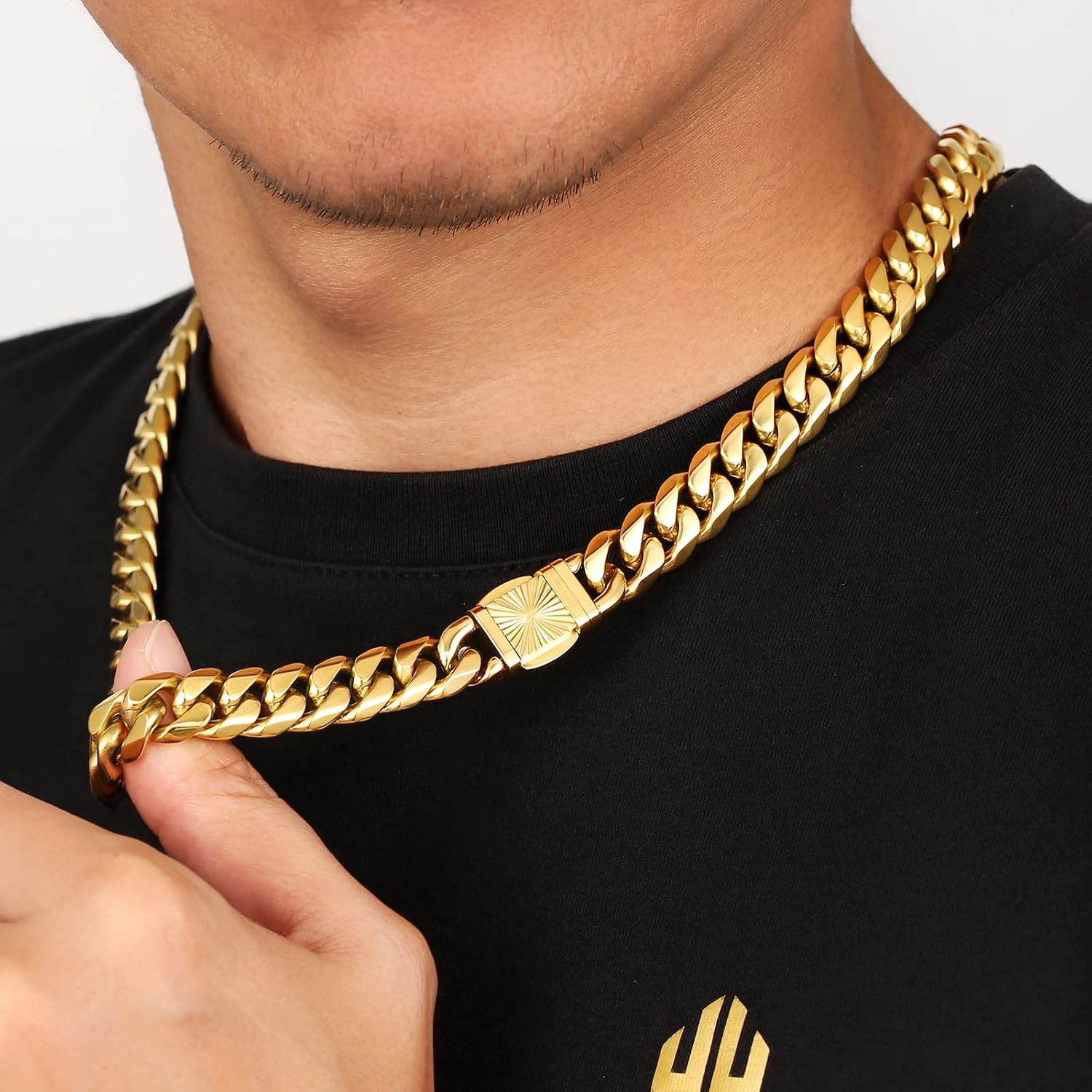 KRKC&CO 12mm 20in Mens Cuban Link Chain,18k Gold Plated Miami Necklace ...