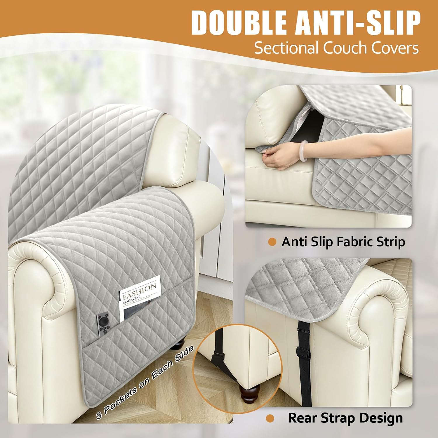 Arfntevss Waterproof Sectional Couch Covers L Shape Washable Velvet Sofa Cover for Sectional Non Slip Large Corner Slipcovers Dog 6 Pcs Universal U Shaped Furniture Protector (Light Gray, X-Large)