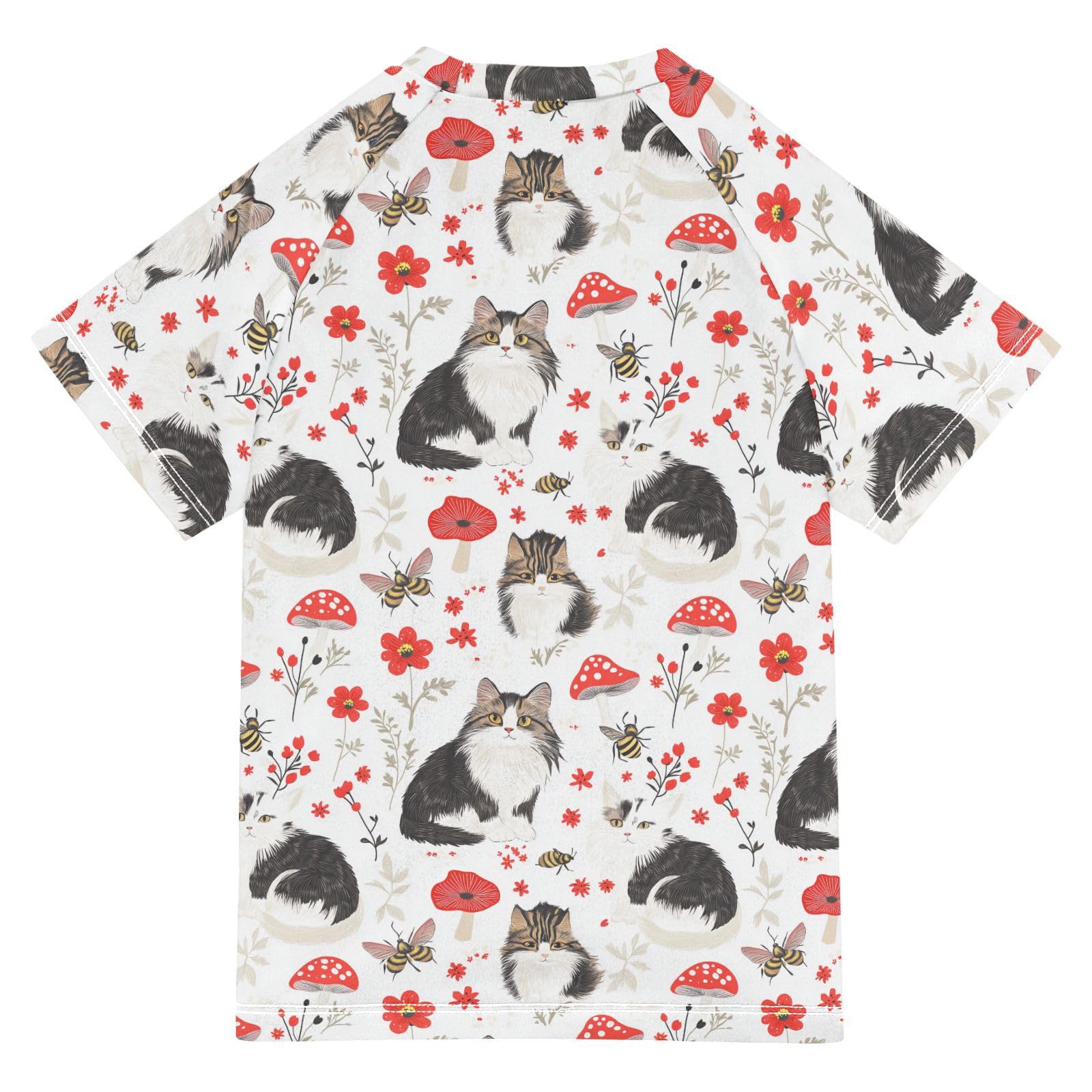 Girls Bathing Suit Short Sleeve Kids Rash Guard Swim Girls 9T Funny Norwegian Personalized Cat Cats White