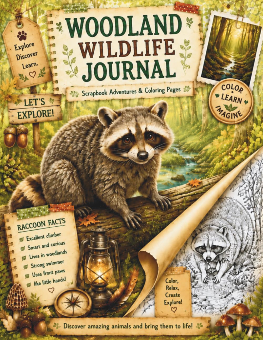 Woodland Wildlife Journal: Scrapbook Adventure & Coloring Pages