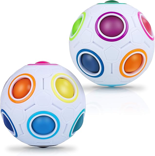 JQGO Magic Rainbow Ball Fidget Ball, 2 Pack Puzzle Ball Cube 3D Puzzle Educational Toys Brain Teaser for Kids & Adults, Fidget Toys White