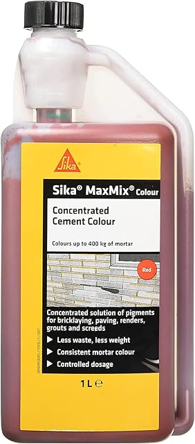 Sika  MaxMix Cement Colour  Concentrated Colourant For Mortars, Rendering, Concrete And Pointing  Easy To Use  Economical  Red  1 Litre