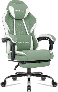 Misolant Gaming Chair, Fabric Gamer Chair with footrest for Adults, High Back Ergonomic Computer Game Chair with Adjustable Headrest and Massage Lumbar Support, 90-155 Recline Free, Green