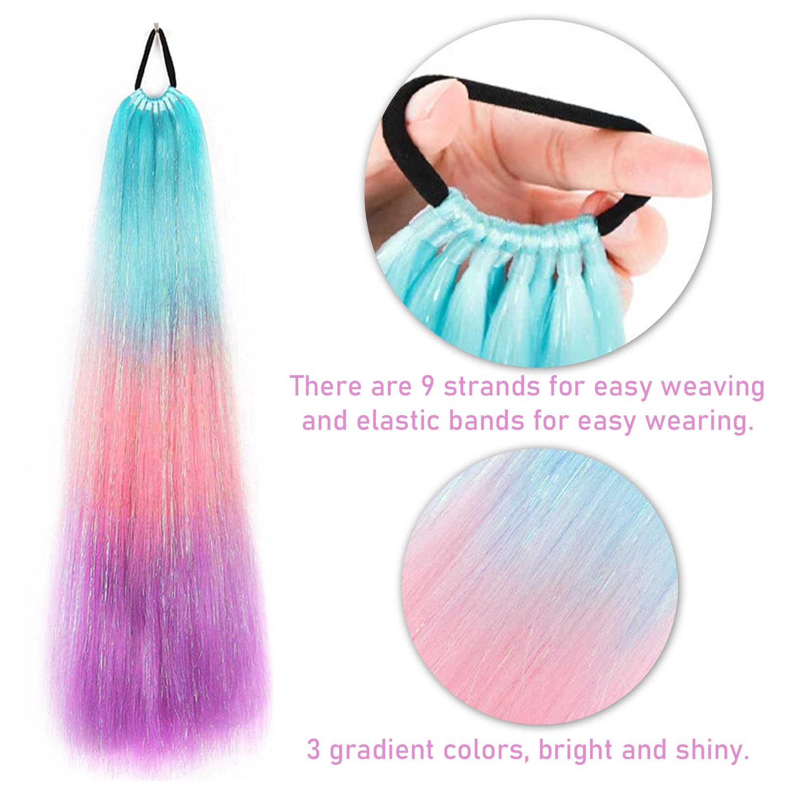 JSTHHTT Coloured Ponytail Extensions, Rainbow Hair Extensions - Image 4