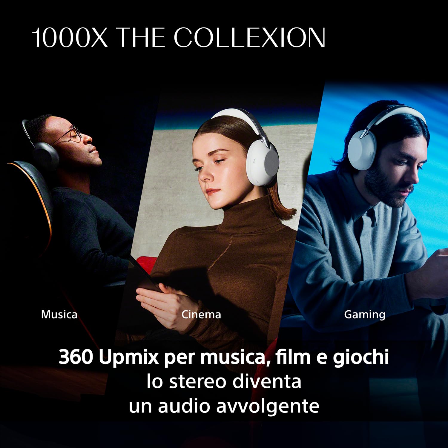 SONY 1000X THE COLLEXION cuffie wireless Bluetooth over-ear di lusso, Hi-Res, premium Noise Cancelling, audio spaziale 360, custodia resistente, compatibili con iOS e Android – Black, nuovo modello