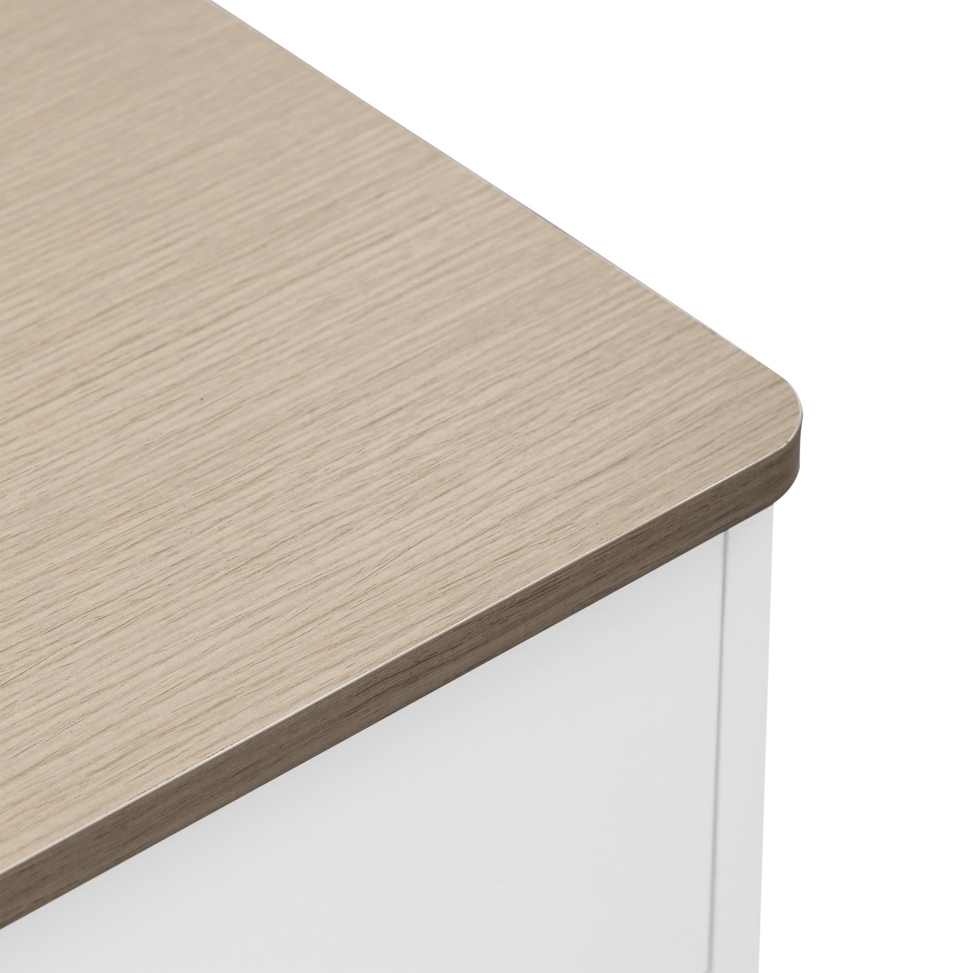 Idemon Sideboard mit weißer Holzmaserung, Vier Türen, mit DREI Schubladen, Wohnzimmer, Esszimmer. Holzfarbe und Weiß (160X37X75CM)