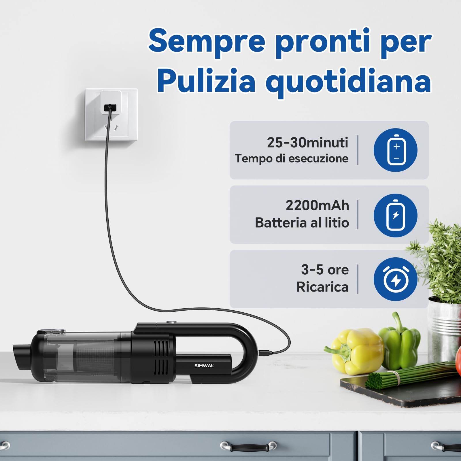 Aspirapolvere Portatile, 9500PA Mini Aspirabriciole Senza Fili, Aspirapolvere Ricaricabile Filtro Metallo HEPA con Illuminazione a LED, 7 accessori, per Auto Casa