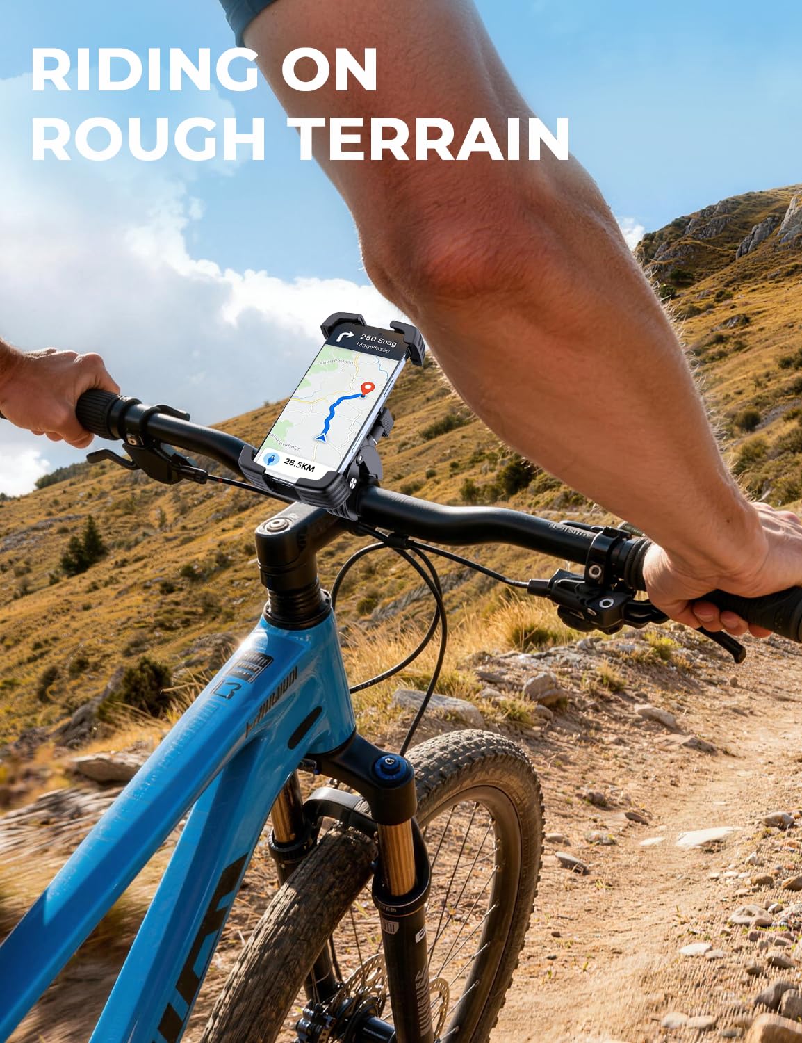 Supporto per telefono da moto per manubrio, con serratura a una mano, design anti-vibrazione, supporto per telefono regolabile a 360°, adatto per smartphone da 4,7 a 7,2 pollici (nero)