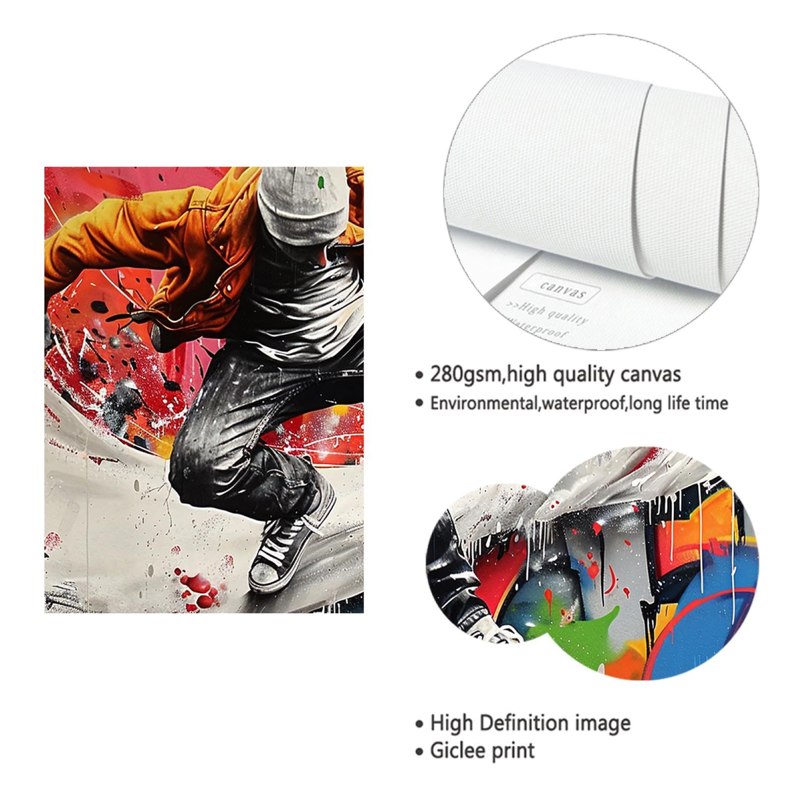 Hip Hop Stile Tela di canapa Arte della parete Sport Teen Tela di canapa Stampa Decorazione della parete Graffiti Poster Artwork per la camera da letto della stanza dei giochi 70x110cm Innerframe