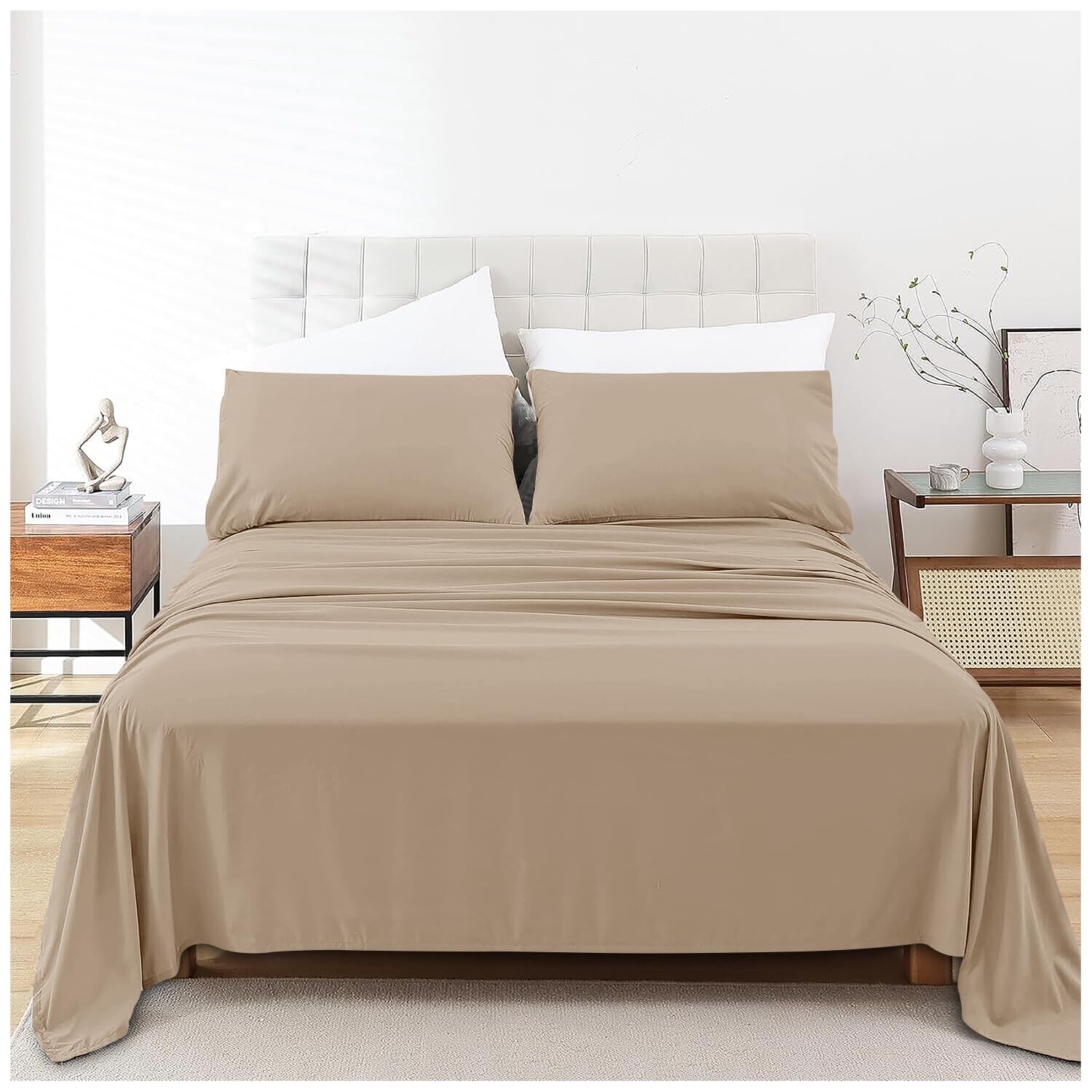 Soft Hotel Quality Bedding Wrinkle Free Polycotton Flat Sheet Bedsheet Natural Plain Dyed Bed Sheets