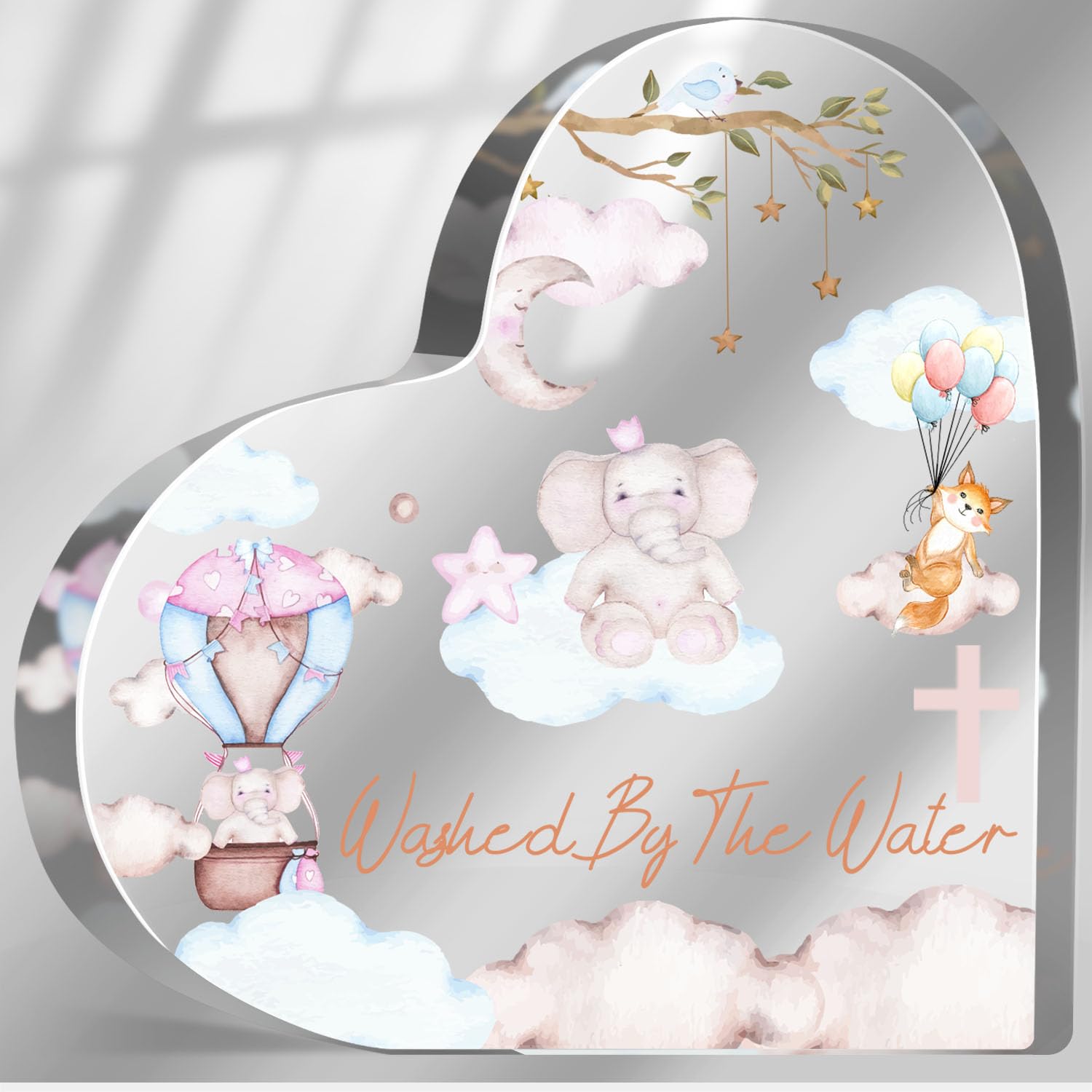 Baptism Gifts for Girl Boy - First Communion Gift for Goddaughter Godson, Adults Baptism Gifts, Catholic Christian Acrylic Sign for Women, Washed by the Water Decorations
