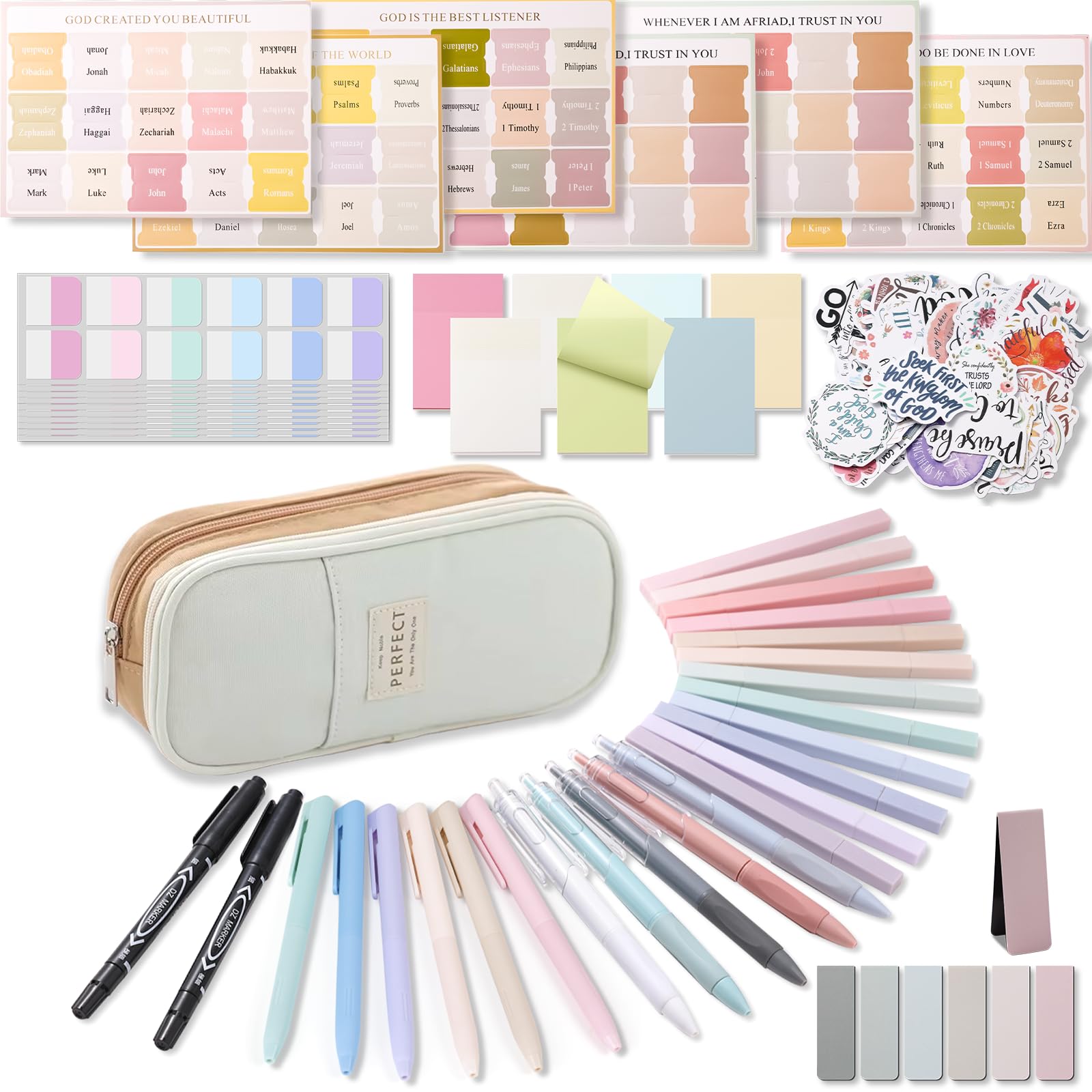 XKDOUS 58 Pcs Bible Study Supplies Journaling Kit for Women, Bible Study Kit Includes Highlighters, Pens, Tabs, Stickers & More for Journaling. Great for Note-Taking, Enhancing Scripture Study