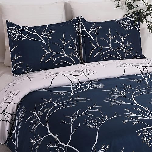 Miniatura 2 de YEPINS Juego de funda de edredón de microfibra cepillada suave con cierre de cremallera y lazos en las esquinas, patrón floral de flor de