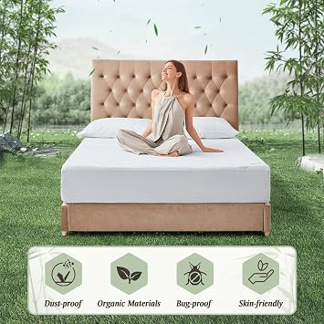 Premium Jacquard 100% Waterproof King Mattress Protector, Noiseless, Anti - Slip, Breathable Bed Cover, Rayon from Bambo, Quilted, Mattress Pad Sheet, Deep Pocket 8-21