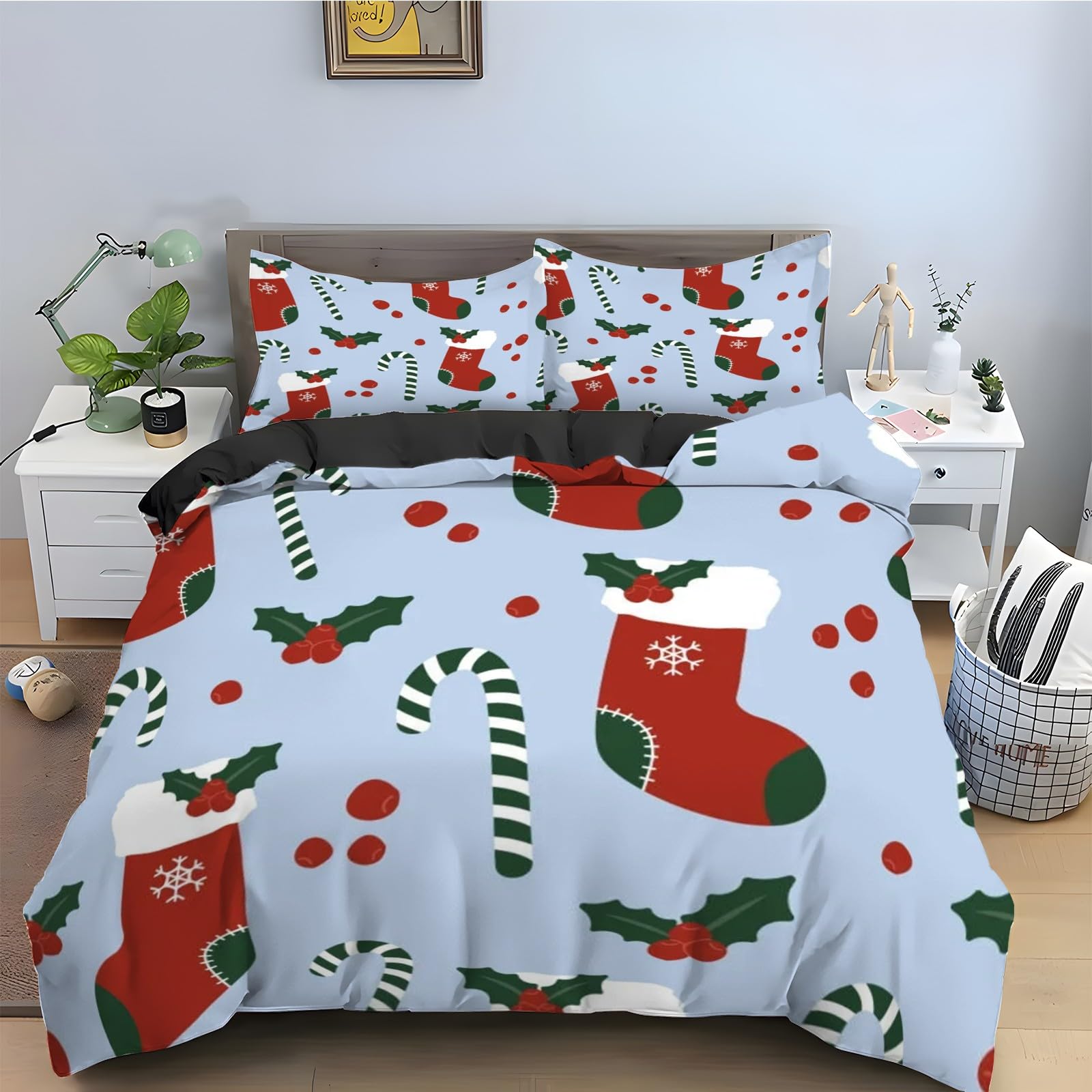 Housse de couette 160x200 microfibre douce avec zip anti-glissement