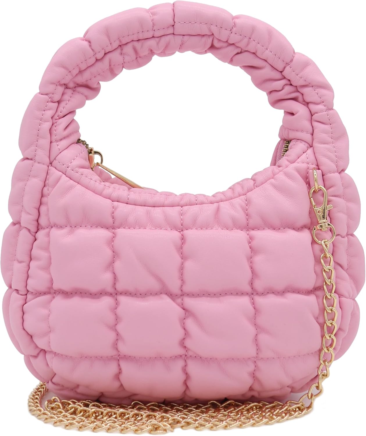 FashionPuzzle Mini Quilted Soft PU Leather Crescent Puffer Crossbody Evening Bag