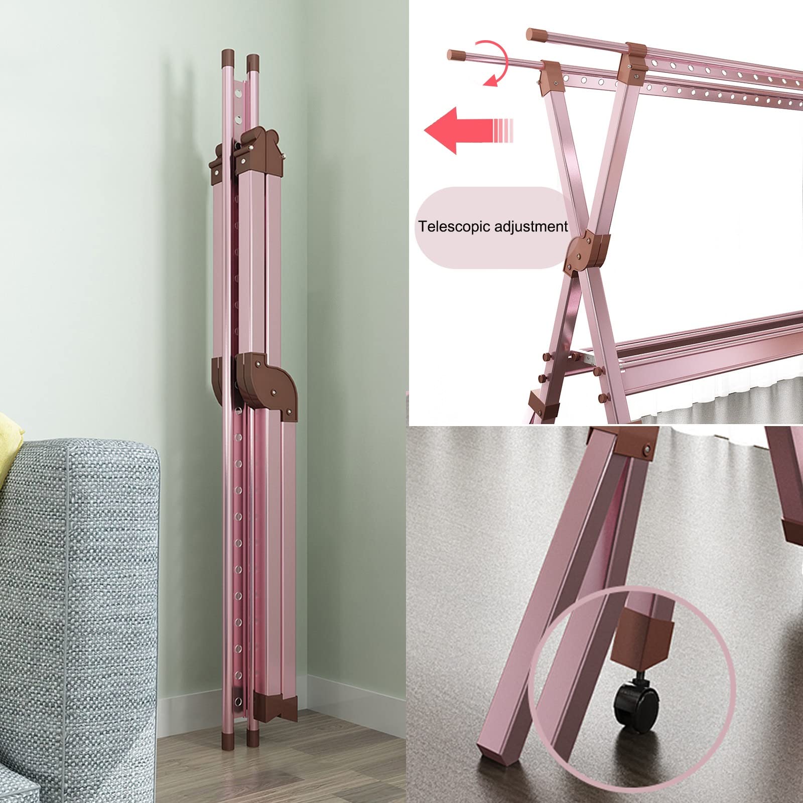 Stendibiancheria Verticale Pieghevole In Acciaio Inox - Rosa, Per Interni/Esterni - Foto 4