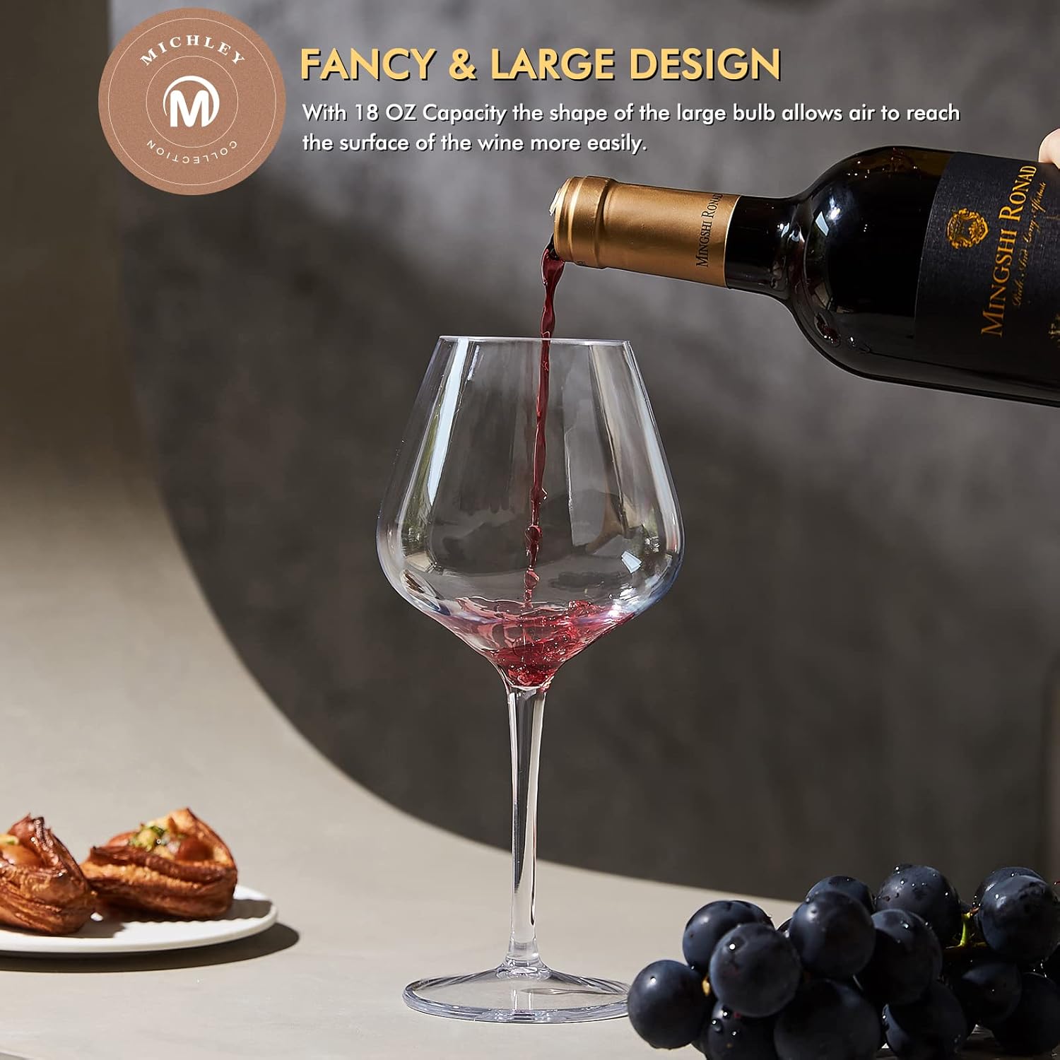 MICHLEY Floating Wine Glasses for Pool 18 OZ Unbreakable Tritan Plastic Stemmed Red Wine Glasses Ideal for Beach Bar Camping Dishwasher Safe, Set of 6