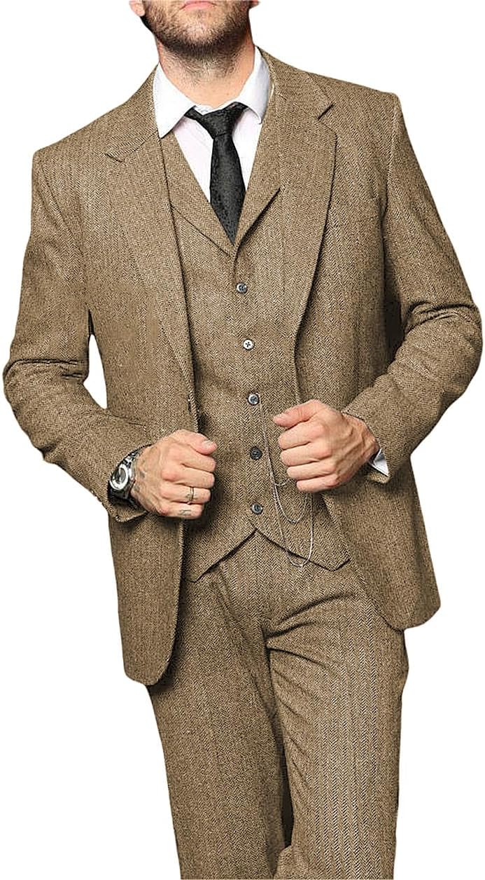 Mens Wool Tweed Herringbone Piece Casual Suit for Jordan Ubuy