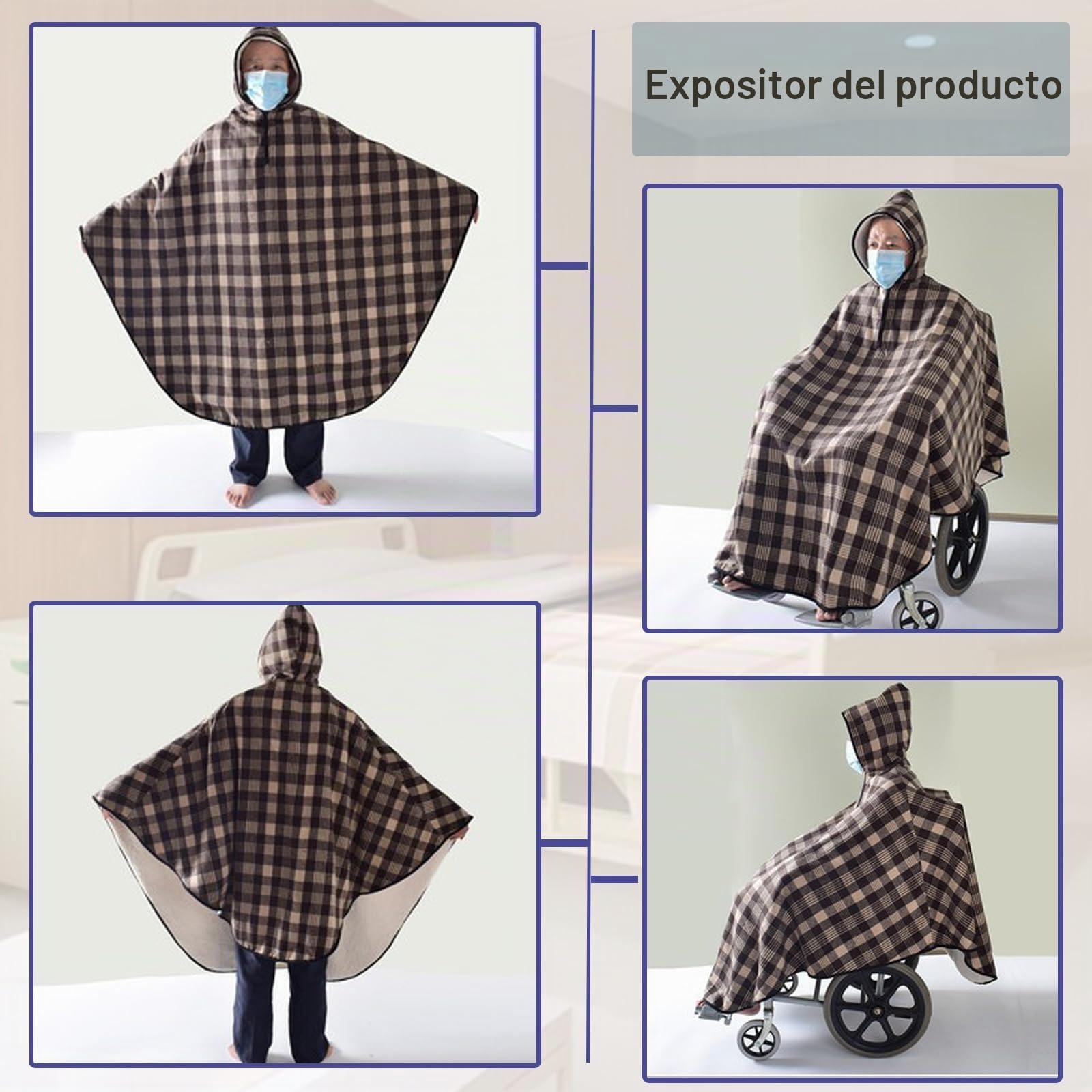 Manta de forro polar con capucha para silla de ruedas, manta térmica de cuerpo entero para adultos, manta ligera de invierno para sillas de ruedas (marrón)
