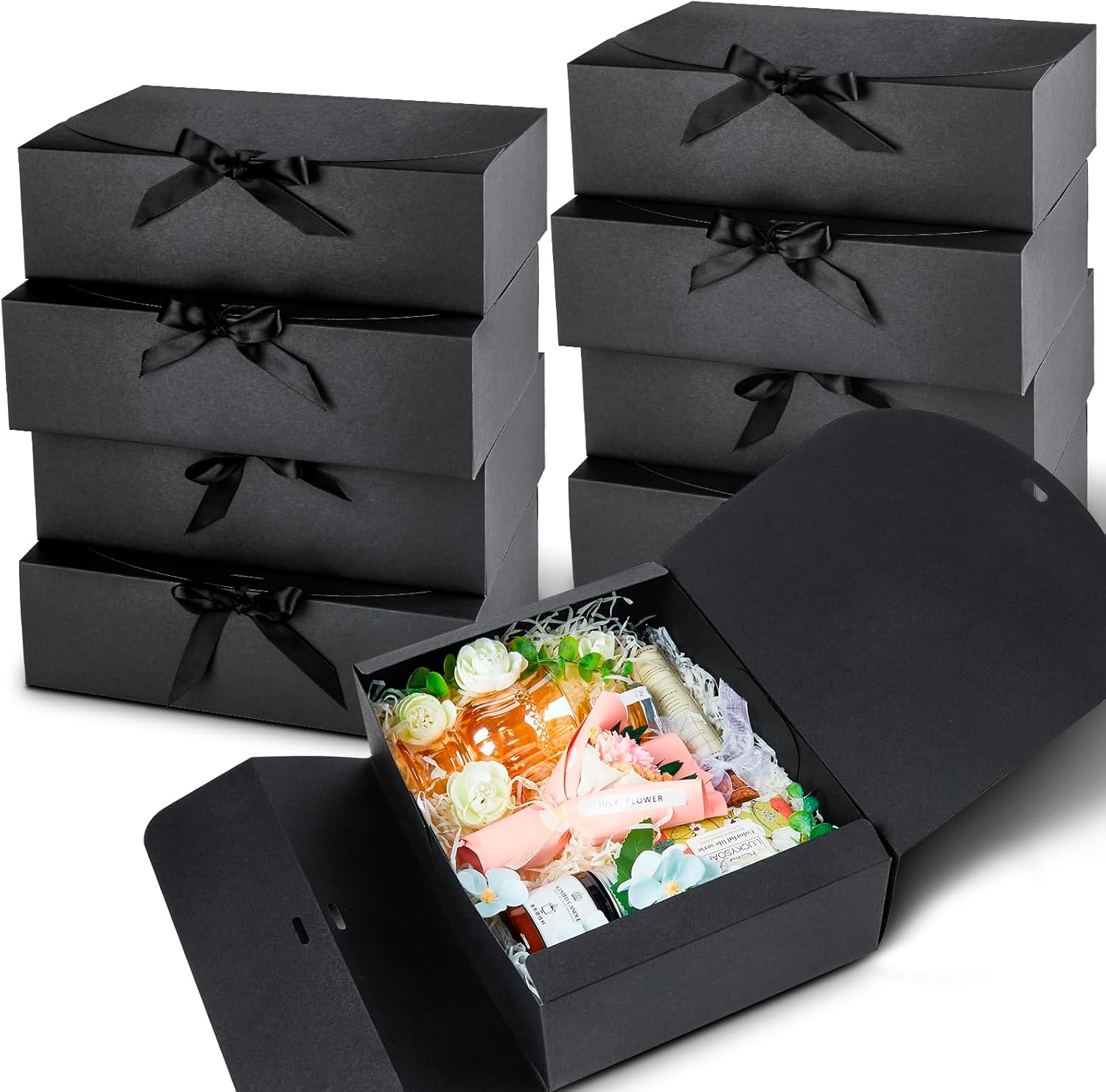Kucoele 15 Pack Black Gift Boxes with Lids & Ribbons, 10.6x7.8x3.1in Bridesmaid Proposal Boxes for Wedding, Birthday, Party Packaging