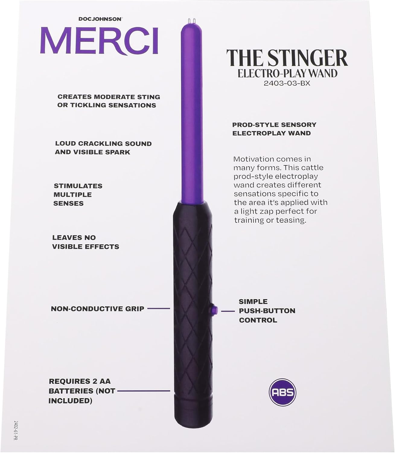 Doc Johnson Merci - The Stinger - Electroplay Wand - Prod-Style Sensory Electroplay Wand - for Adults Only, Black, Violet