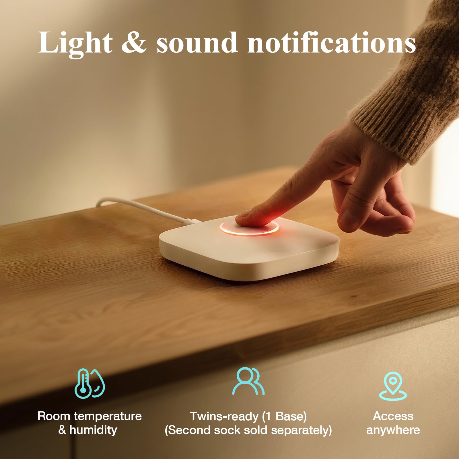 Sense-U Smart Sock Shoe 2 Moniteur bébé longue portée avec station de base – Suivi de la fréquence cardiaque et du sommeil avec capteur de pied PPG transmissif, pour 1 à 18 mois